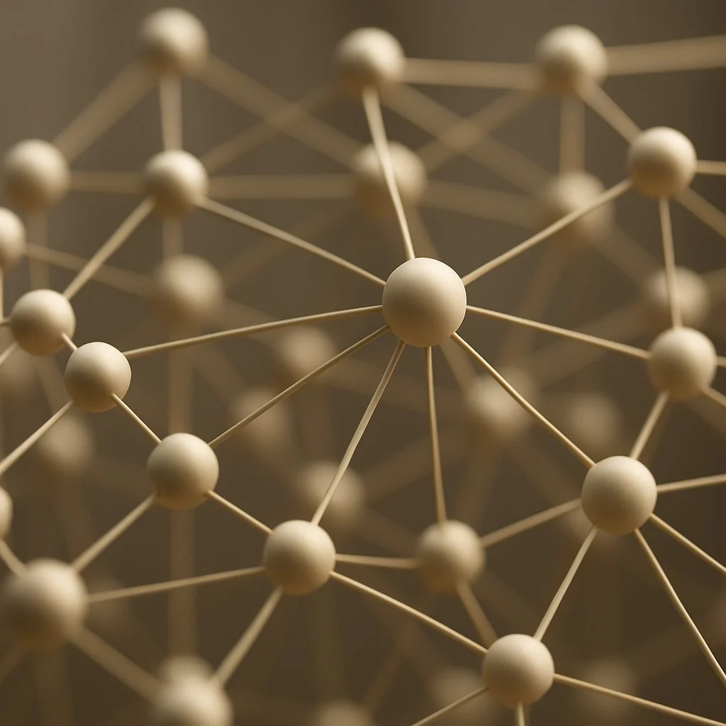 Ball-and-stick model of an interconnected network, representing a neural network